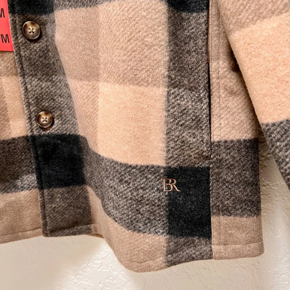 Banana‎ Republic Mens Buffalo Plaid Shirt Jacket Tan Black Shacket Size M NEW